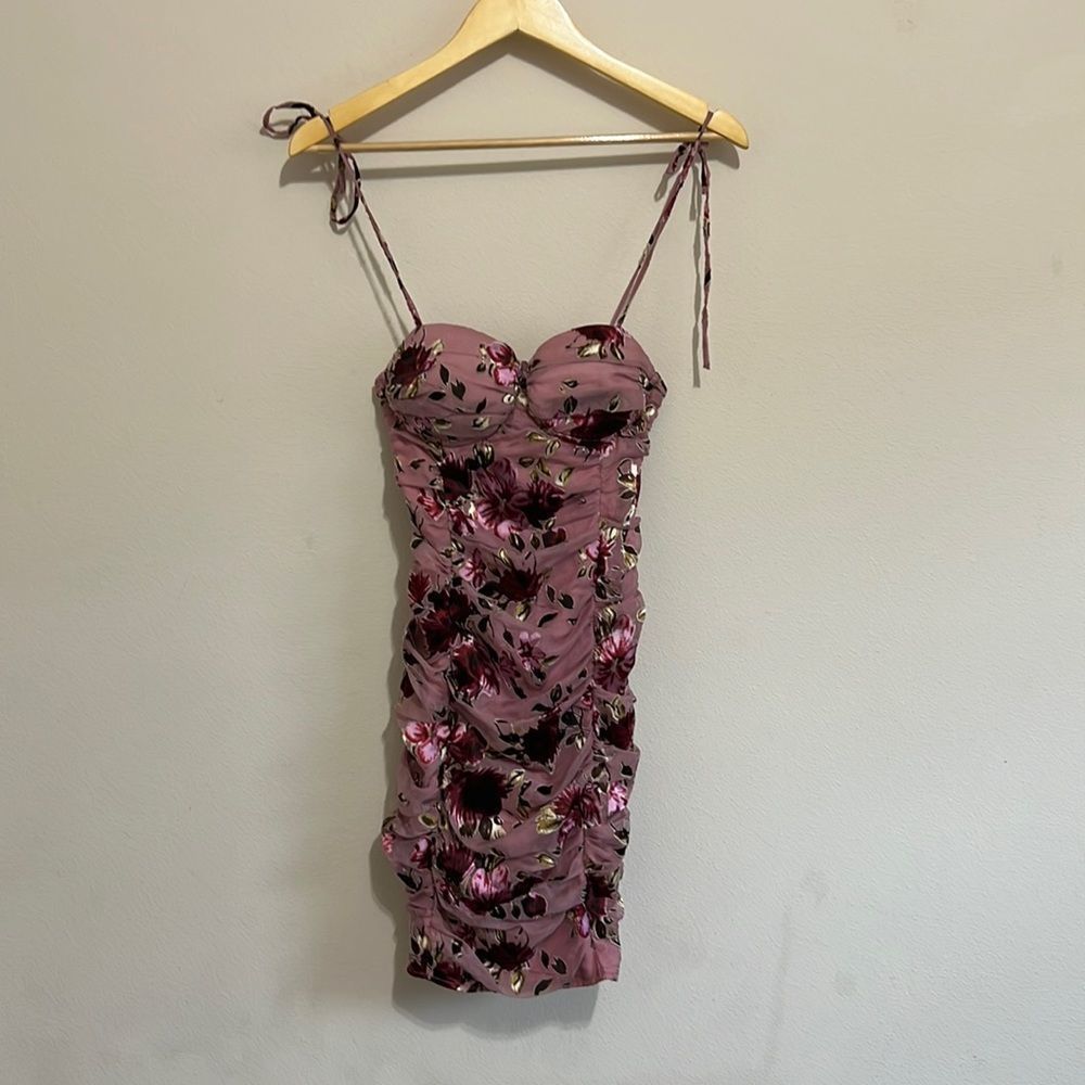 LPA Pink Floral Mini Ruched Dress